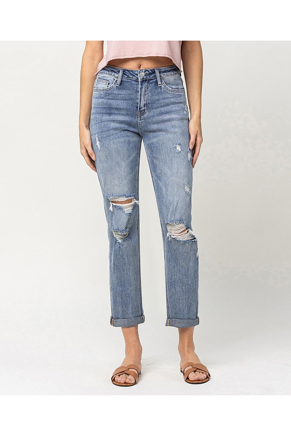 HIGH RISE DISTRESSED ROLLED CUFF BO...